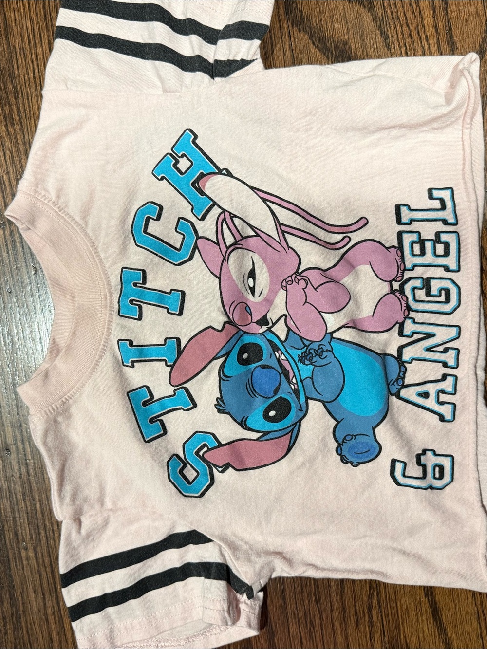 Disney Pink Stitch & Angel Graphic Tee with Blue Lettering